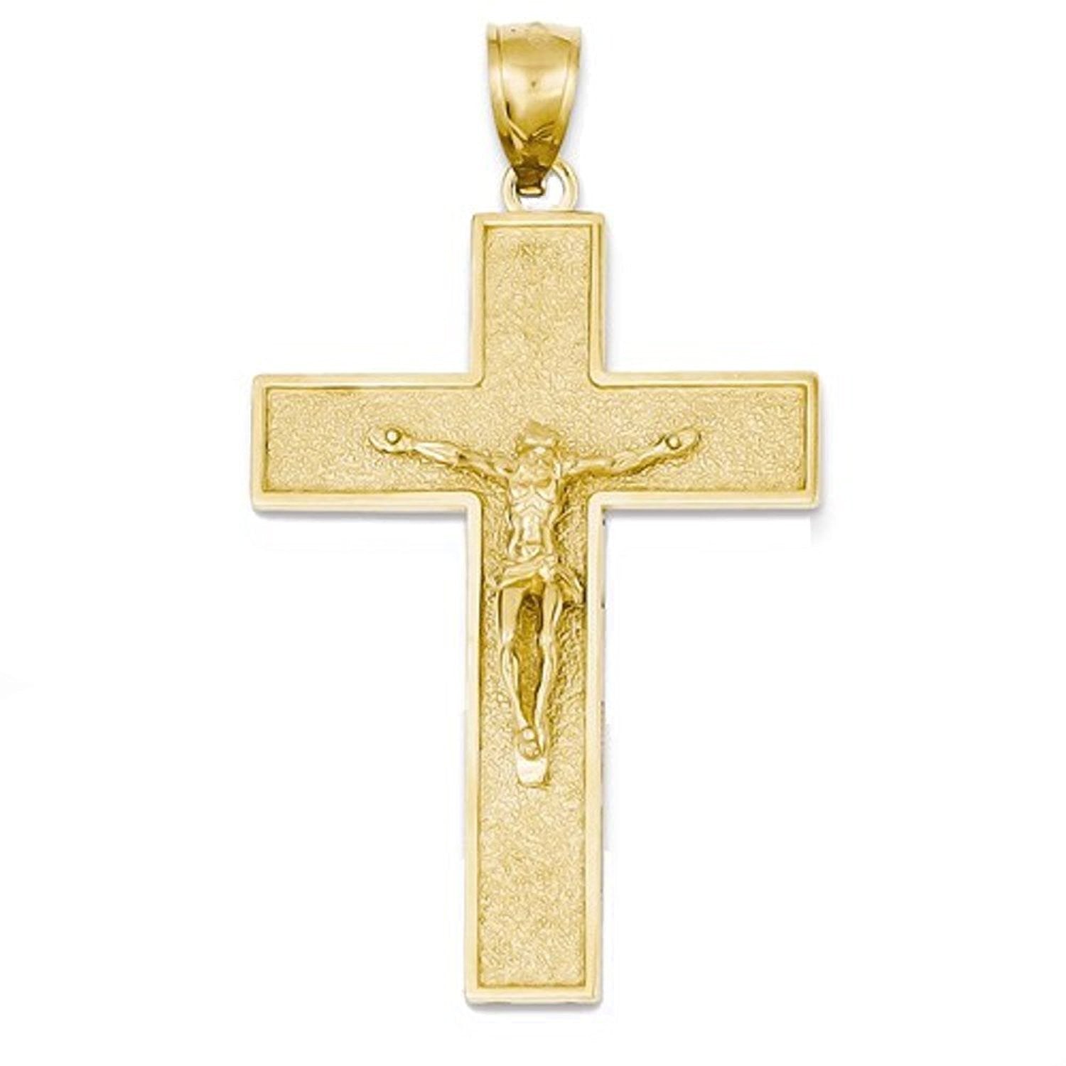14k Yellow Gold Cross Crucifix Large Pendant Charm - [cklinternational]