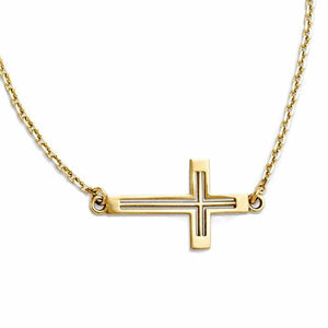 14k Yellow Gold Sideways Cut Out Cross Necklace 19 Inches
