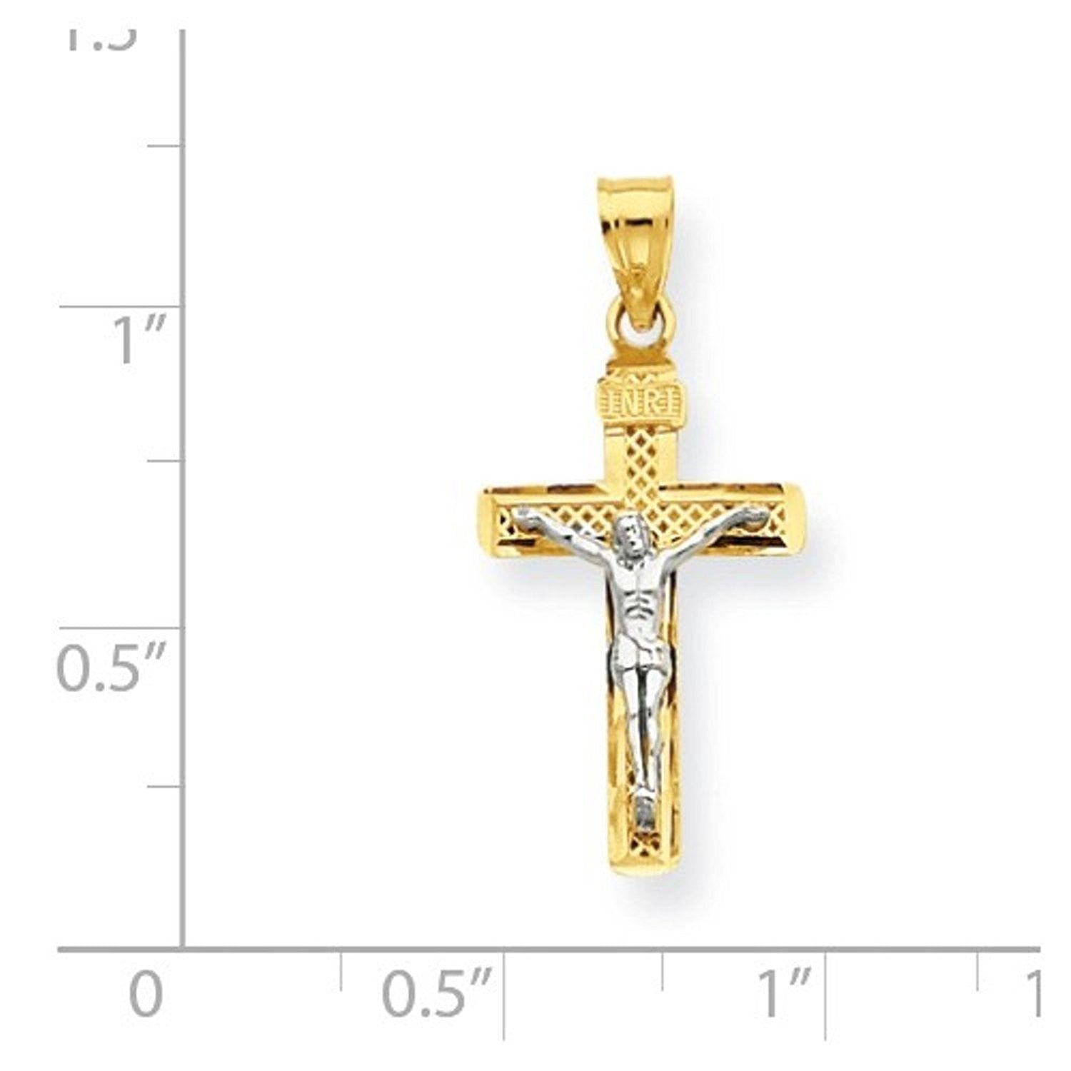 14k Gold Two Tone INRI Crucifix Cross Small Pendant Charm - [cklinternational]