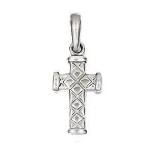 14k White Gold Quilted Cross Reversible Small Pendant Charm