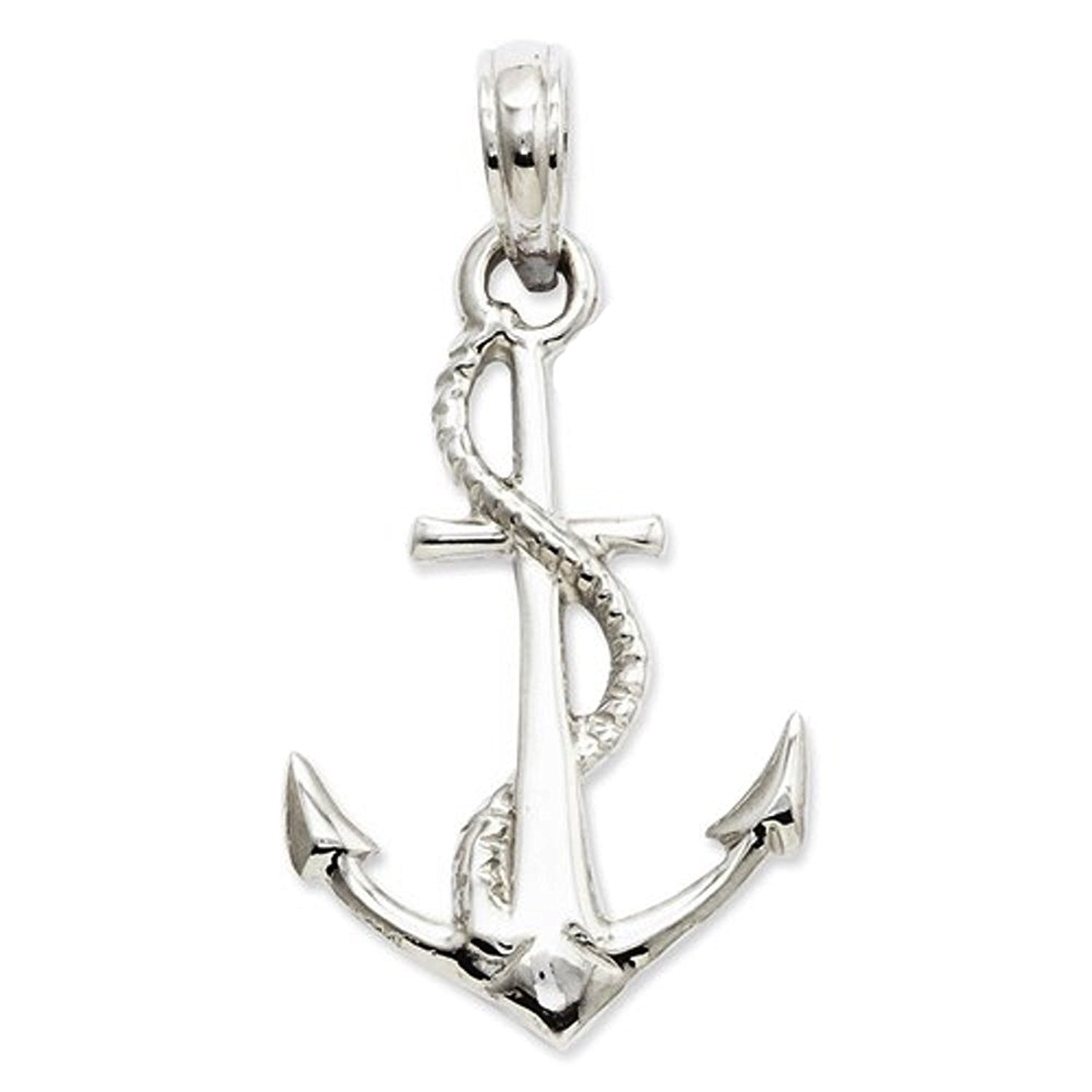 14k White Gold Anchor with Rope 3D Pendant Charm