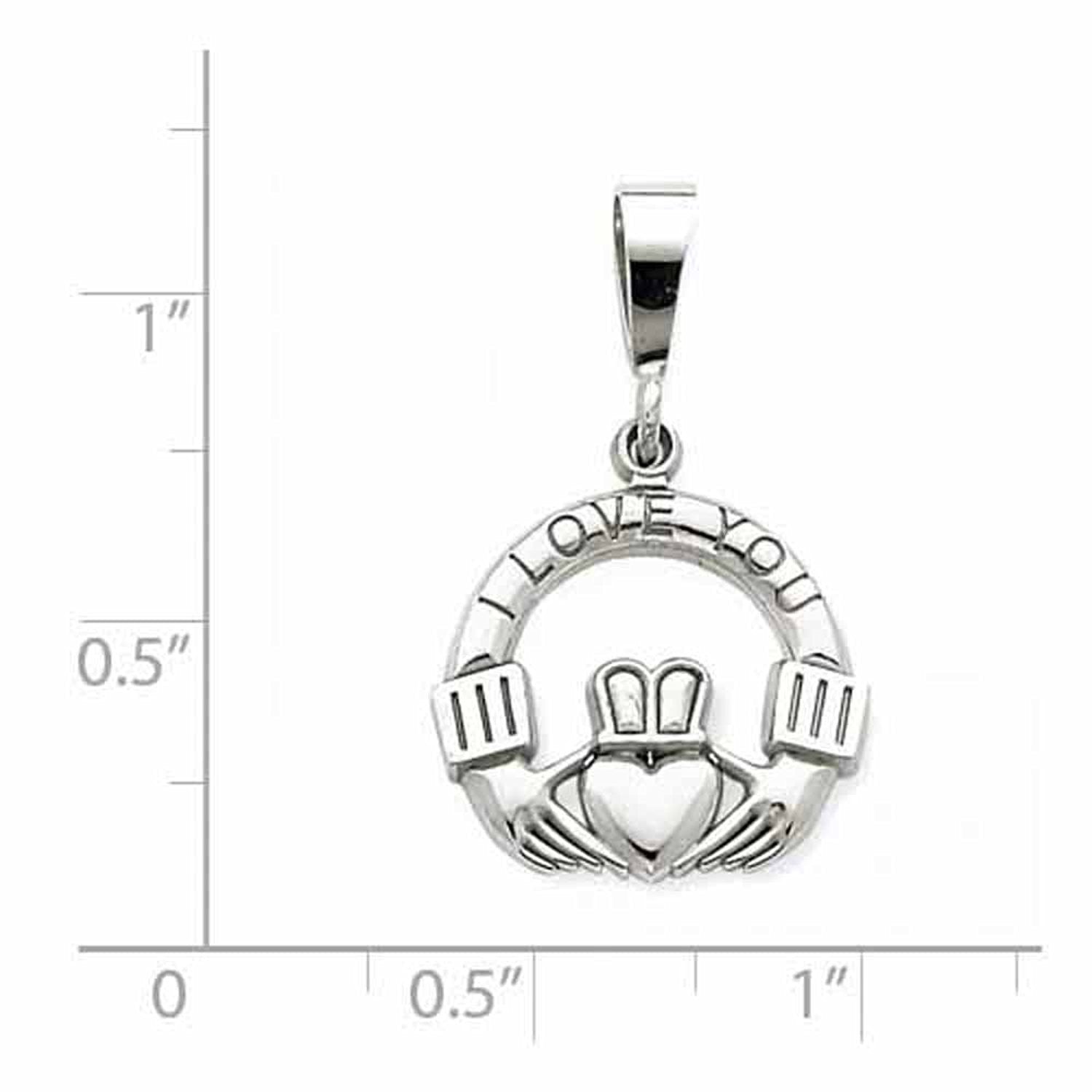 14k White Gold Claddagh I Love You Pendant Charm
