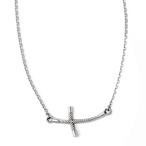 14k White Gold Sideways Twisted Cross Necklace 19 Inches