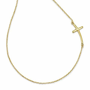 14k Yellow Gold Sideways Curved Cross Necklace 19 Inches