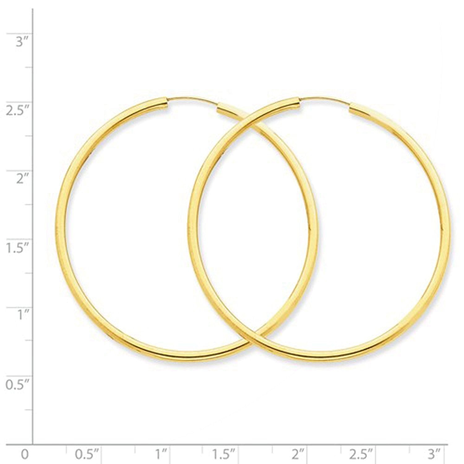 14K Yellow Gold 45mm x 2mm Round Endless Hoop Earrings