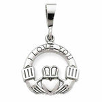 Load image into Gallery viewer, 14k White Gold Claddagh I Love You Pendant Charm
