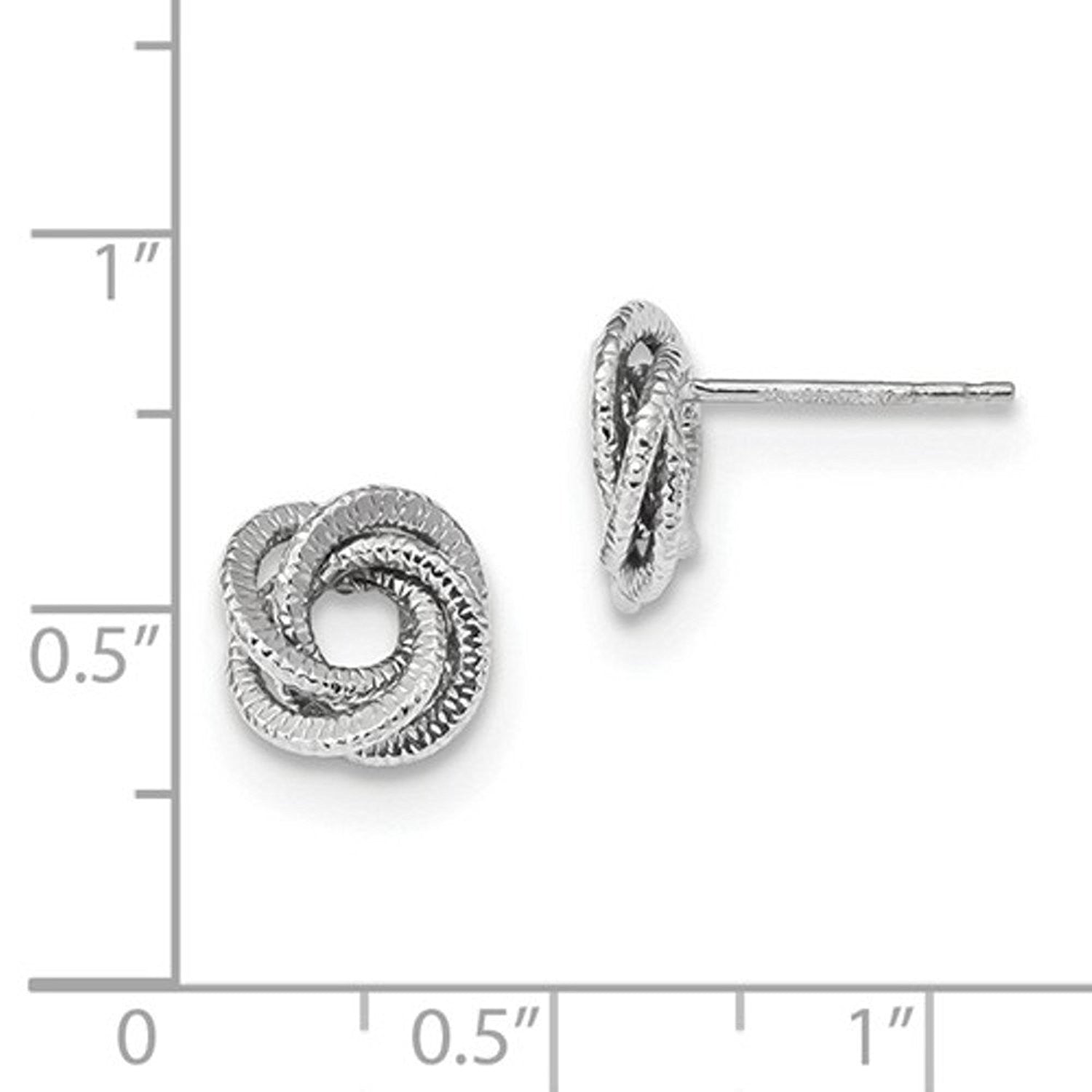 14k White Gold Textured Love Knot Stud Post Earrings