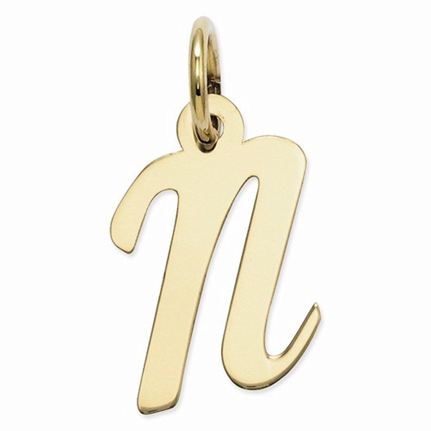 14k Yellow Gold Script Letter N Initial Alphabet Pendant Charm