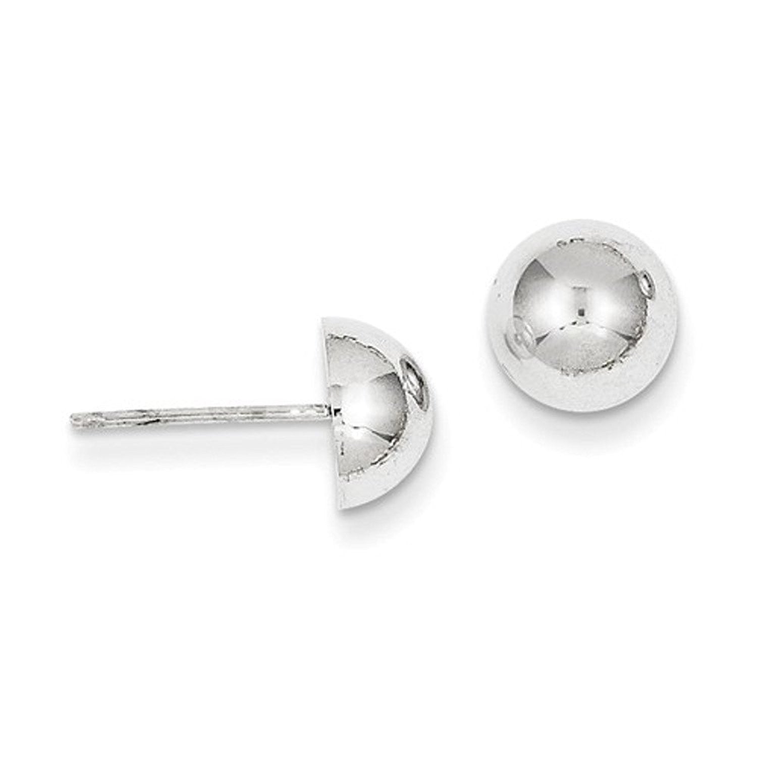 14k White Gold 8mm Polished Half Ball Button Post Earrings