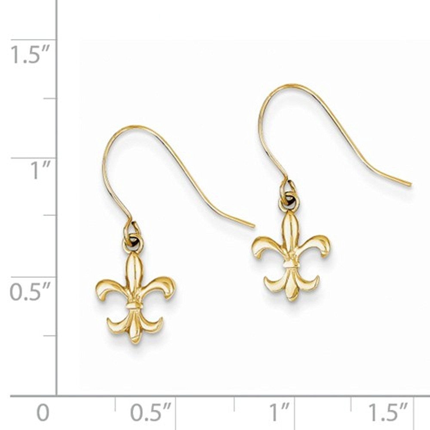 14k Yellow Gold Fleur de Lis Small Hook Dangle Earrings