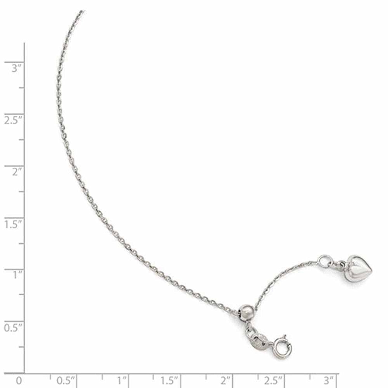 14k White Gold Heart Dangle Anklet Adjustable to 11 inches