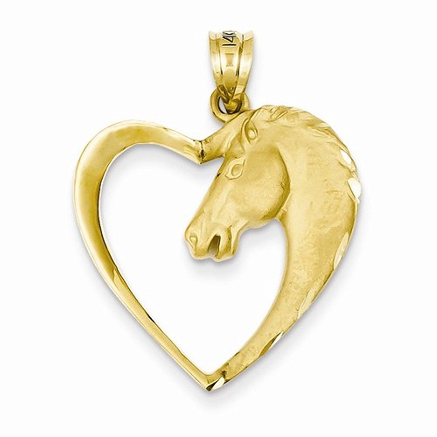 14k Yellow Gold Horse Pony Heart Open Back Pendant Charm - [cklinternational]