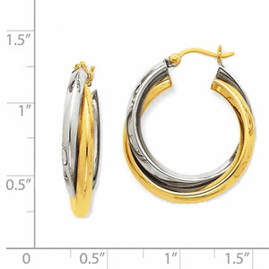14K Gold Two Tone 24mmx23mmx6mm Modern Contemporary Double Hoop Earrings