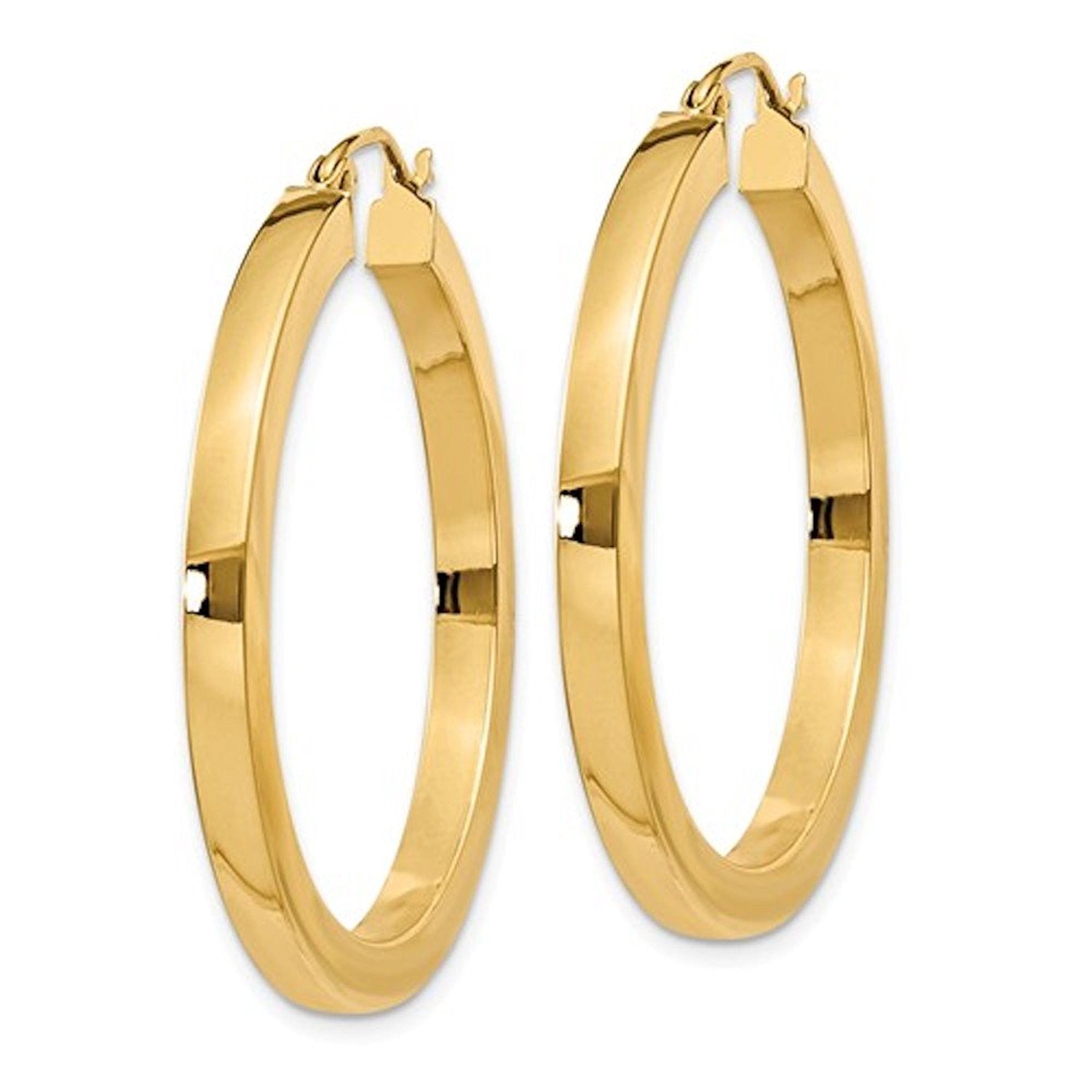 14K Yellow Gold 34mm Square Tube Round Hollow Hoop Earrings