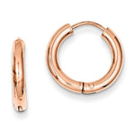 Загрузить изображение в средство просмотра галереи, 14k Rose Gold Classic Polished Hinged Hoop Huggie Earrings

