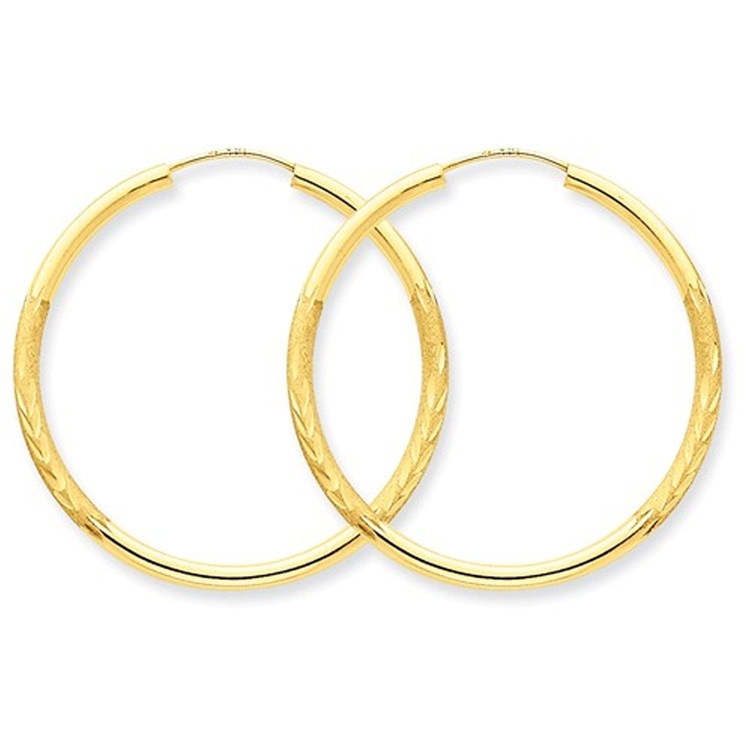 14K Yellow Gold 30mm Satin Textured Round Endless Hoop Earrings