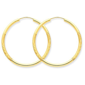 14K Yellow Gold 30mm Satin Textured Round Endless Hoop Earrings