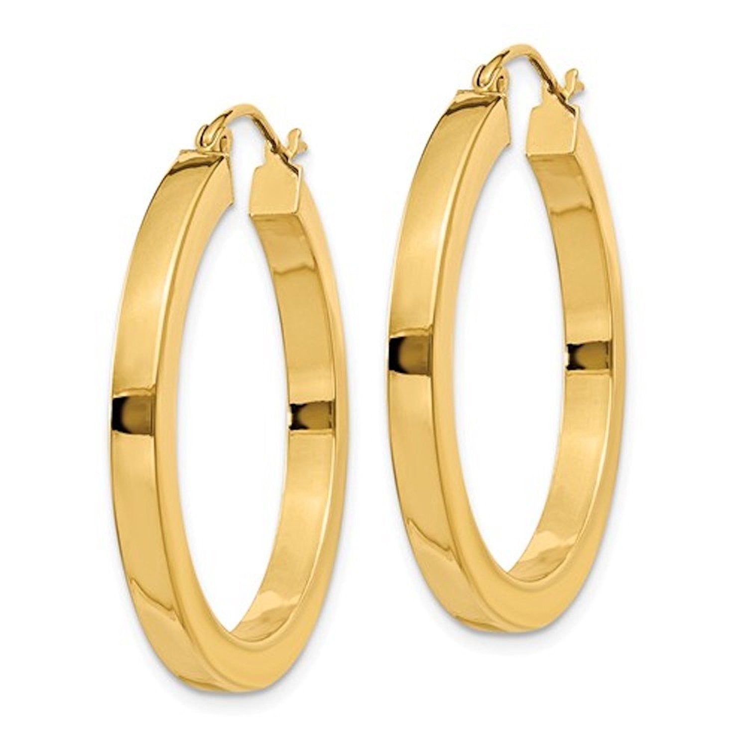 14K Yellow Gold 29mm Square Tube Round Hollow Hoop Earrings