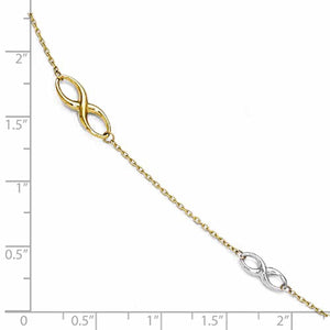 14k Gold Two Tone Infinity Anklet 9 inches plus Extender