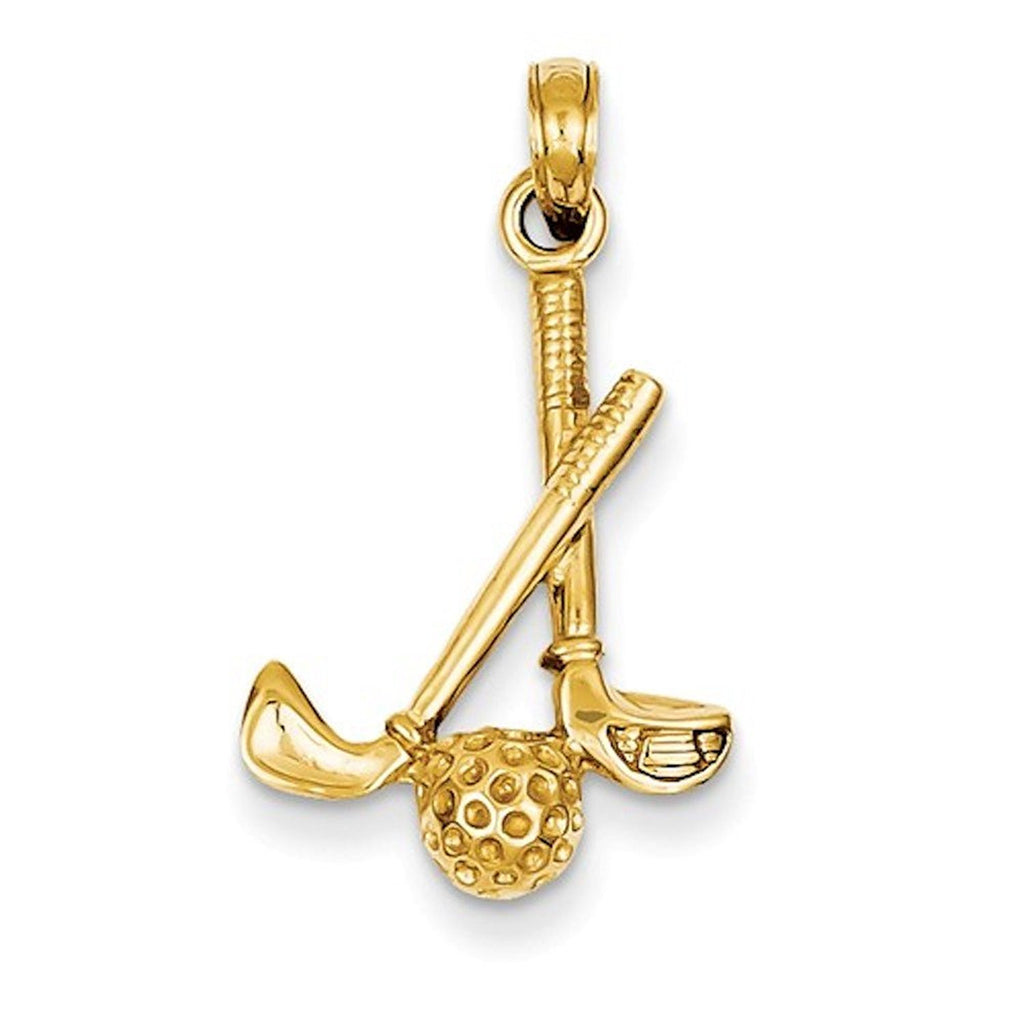 14k yellow gold golf clubs ball golfing 3d pendant charm