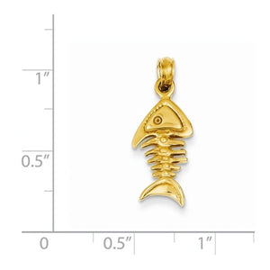 14k Yellow Gold Fishbone 3D Pendant Charm