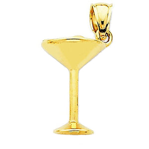 14k Yellow Gold Martini Glass 3D Pendant Charm