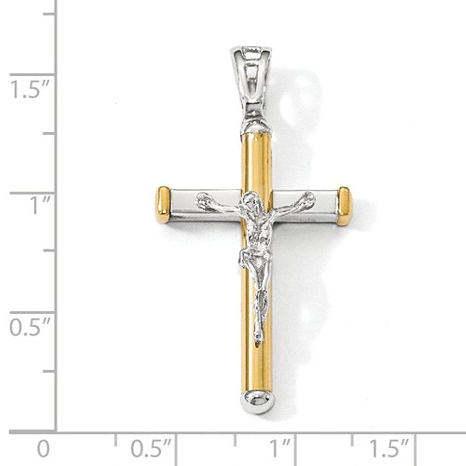 14k Gold Two Tone Cross Crucifix Pendant Charm