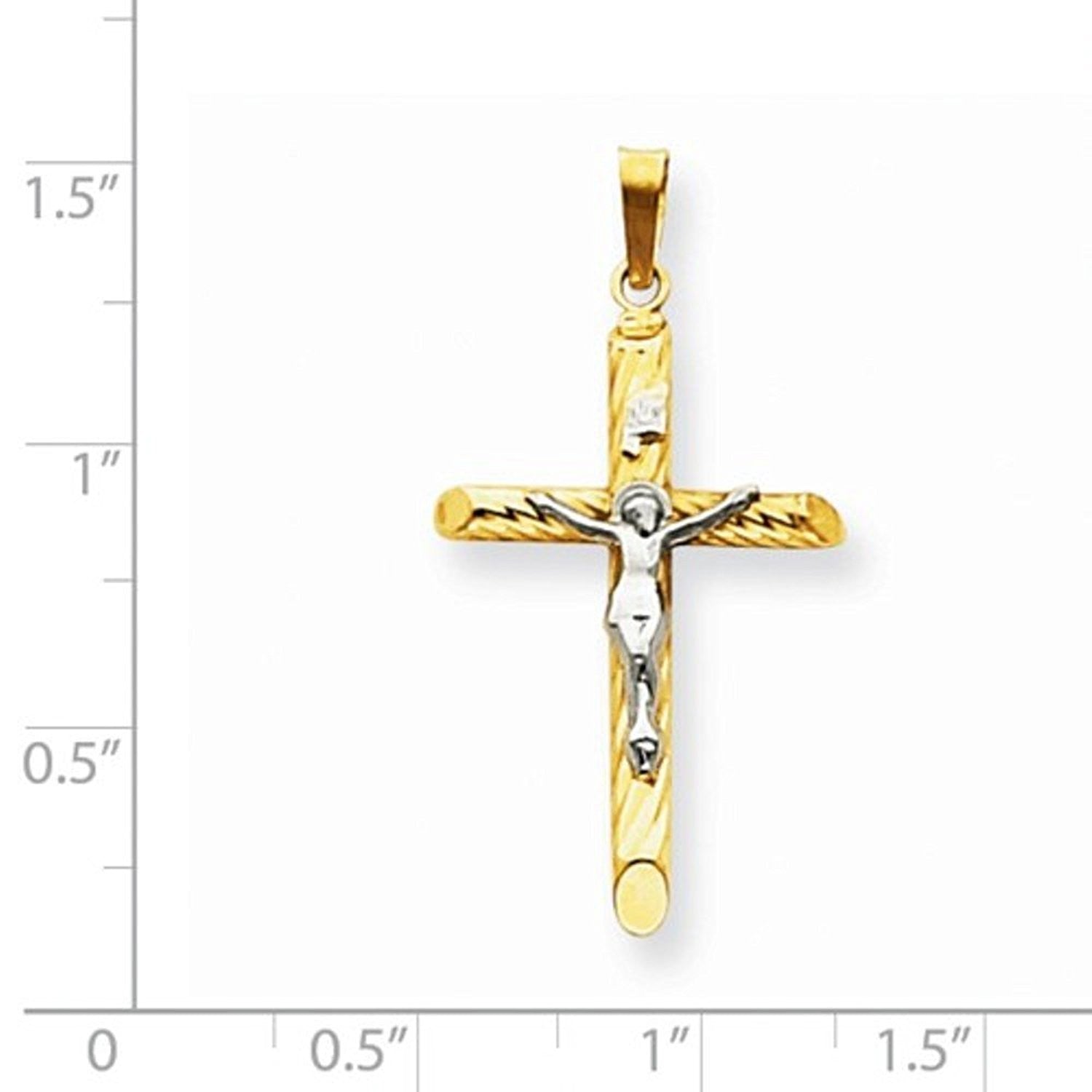 14k Gold Two Tone Cross Crucifix Hollow Pendant Charm