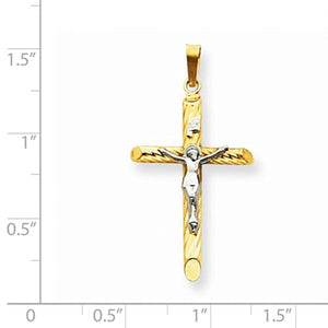 14k Gold Two Tone Cross Crucifix Hollow Pendant Charm