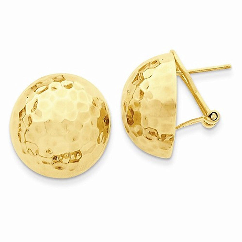 14k yellow gold hammered 19mm half ball omega post earrings
