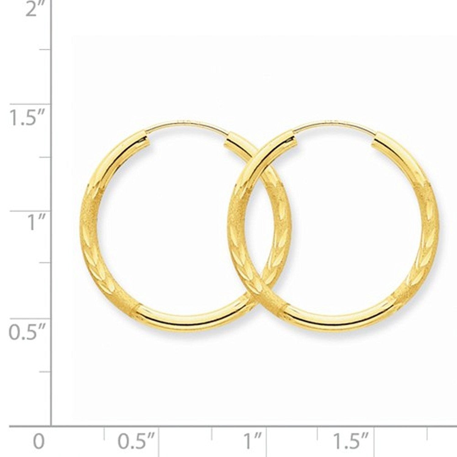 14K Yellow Gold 23mm Satin Textured Round Endless Hoop Earrings