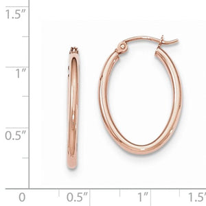 14k Rose Gold Classic Polished Oval Hoop Earrings