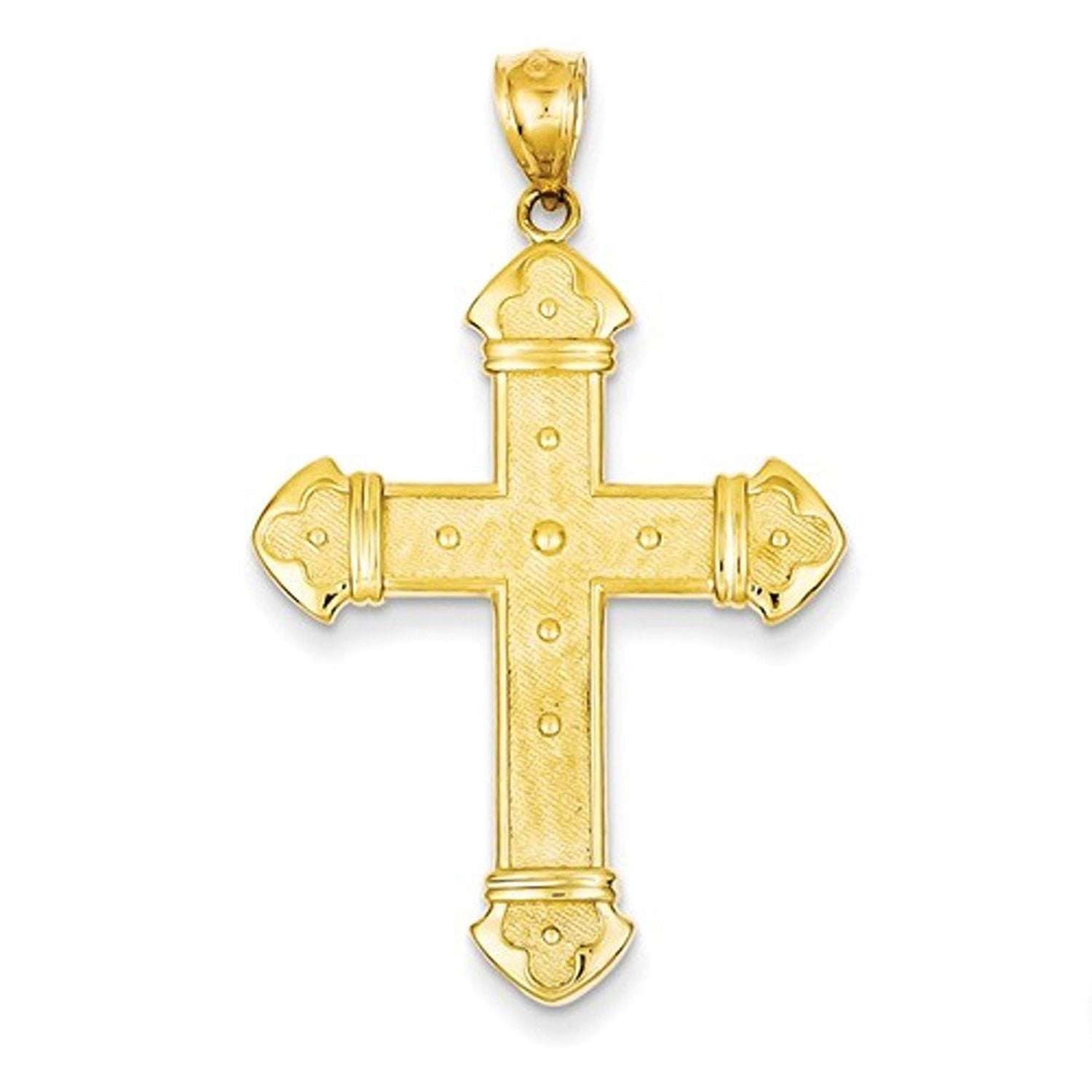 14k Yellow Gold Budded Cross Pendant Charm - [cklinternational]
