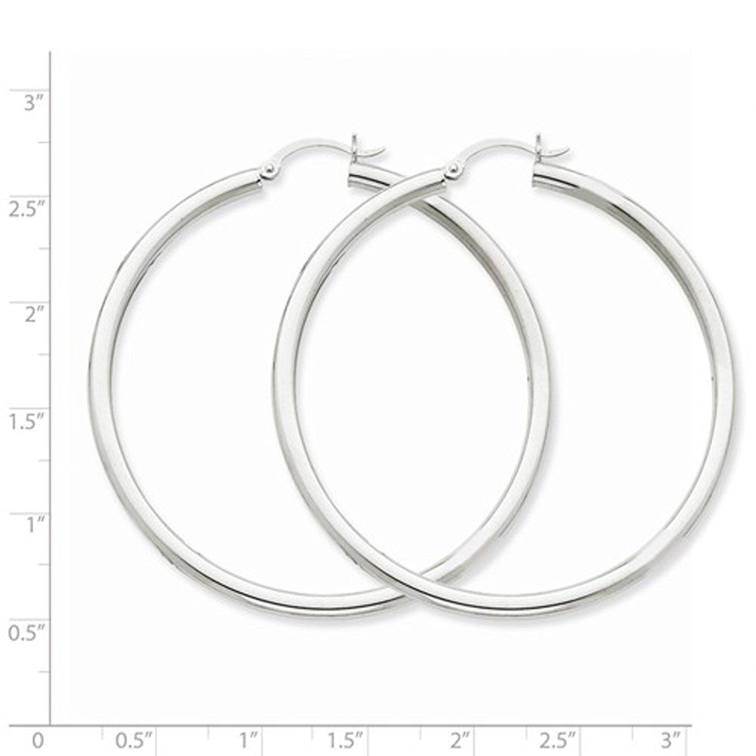14K White Gold 55mm x 3mm Classic Round Hoop Earrings