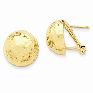 14k Yellow Gold Hammered 14mm Half Ball Omega Post Earrings