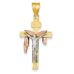 將圖片載入圖庫檢視器 14k Gold Tri Color Draped INRI Cross Crucifix Pendant Charm
