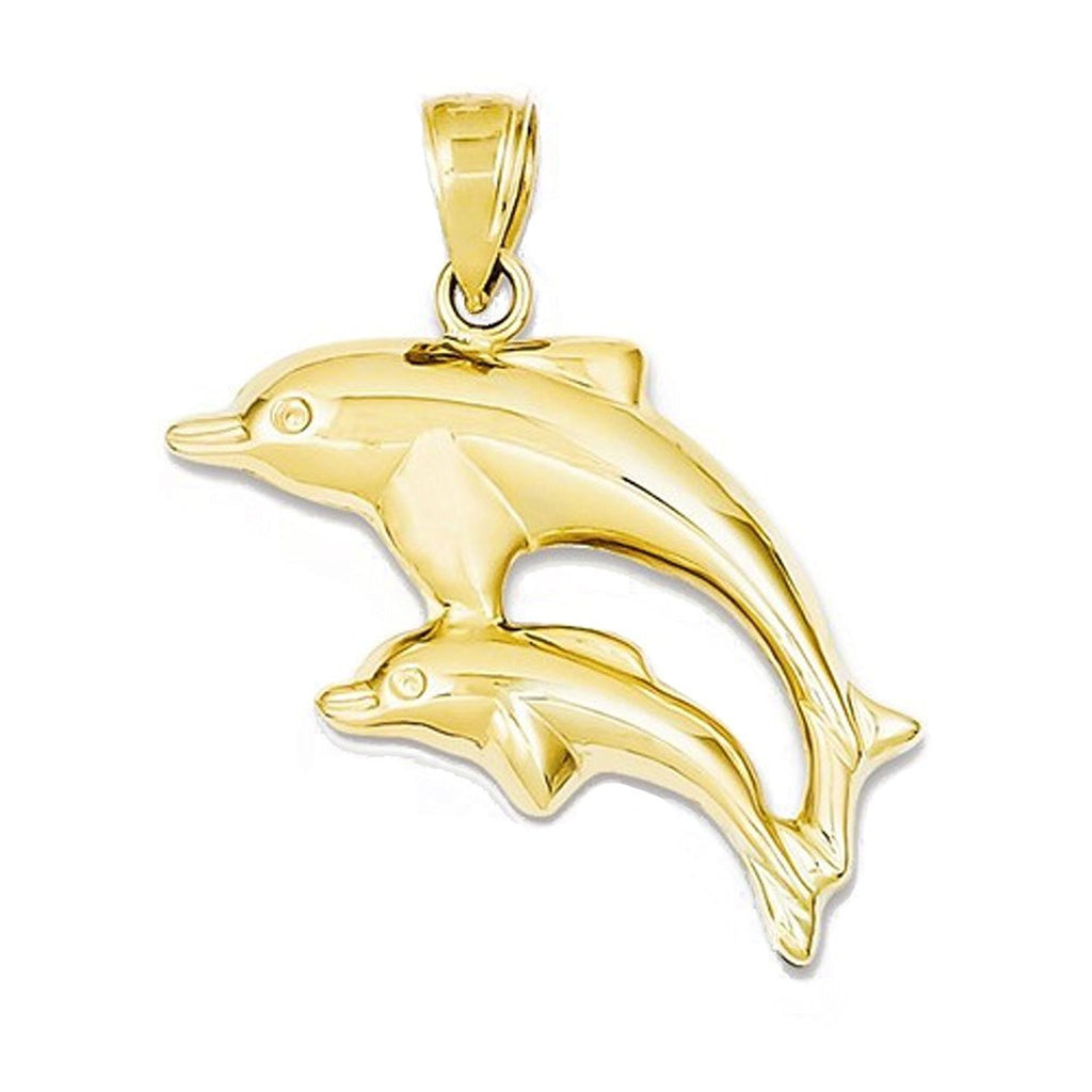 14k Yellow Gold Dolphin Pair 3D Hollow Pendant Charm - [cklinternational]