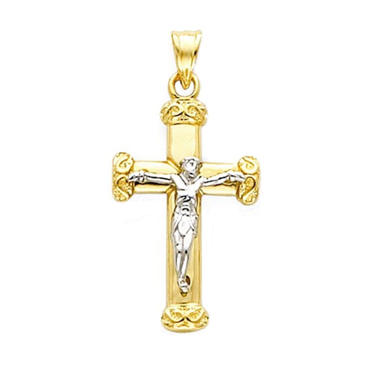 14k Gold Two Tone Crucifix Pendant Charm