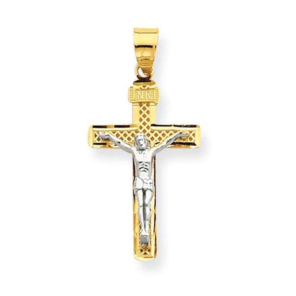 14k Gold Two Tone INRI Crucifix Cross Pendant Charm - [cklinternational]