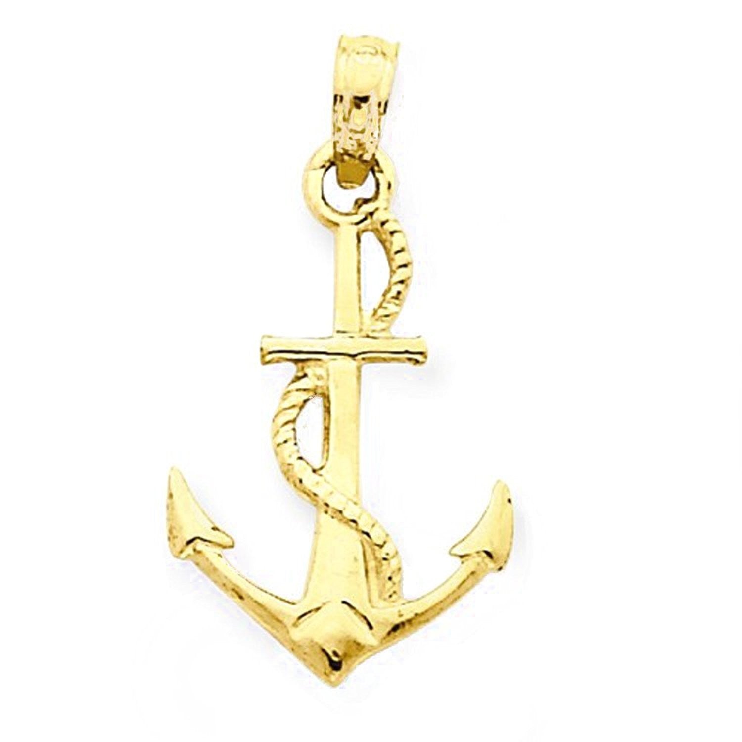 14k Yellow Gold Anchor with Rope 3D Pendant Charm