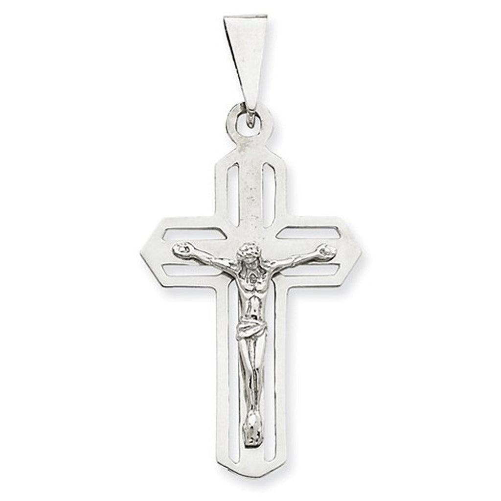 14k White Gold Crucifix Cross Flat Back Pendant Charm - [cklinternational]