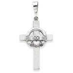 Load image into Gallery viewer, 14k White Gold Claddagh Cross Flat Back Pendant Charm
