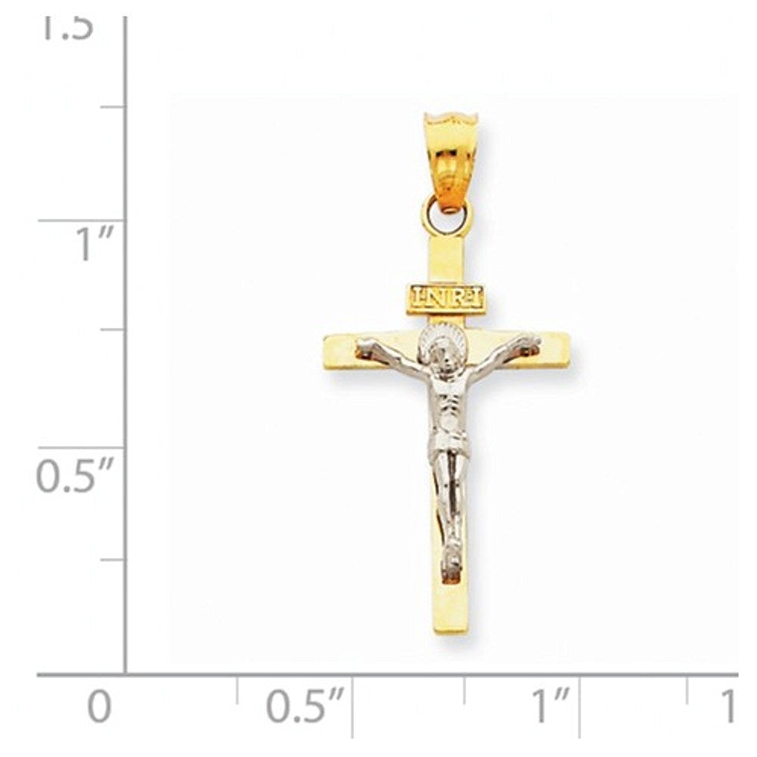 14k Gold Two Tone INRI Crucifix Cross Pendant Charm
