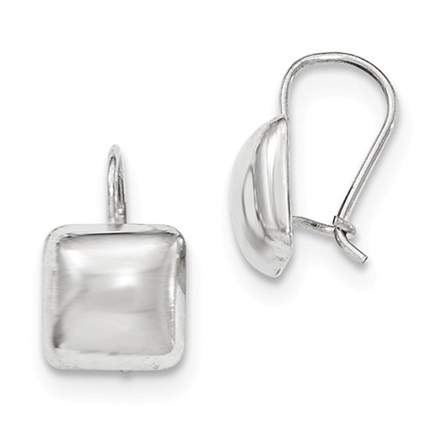 14k White Gold Square Button 10mm Kidney Wire Button Earrings