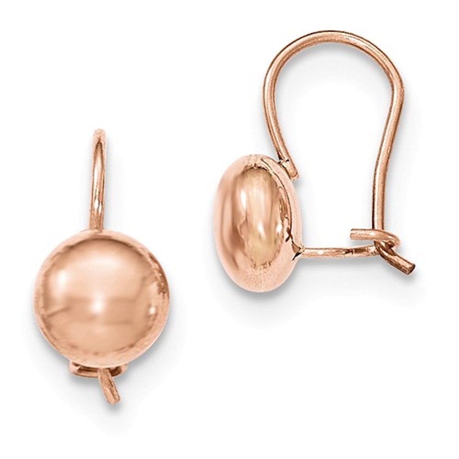 14k Rose Gold Round Button 8mm Kidney Wire Button Earrings