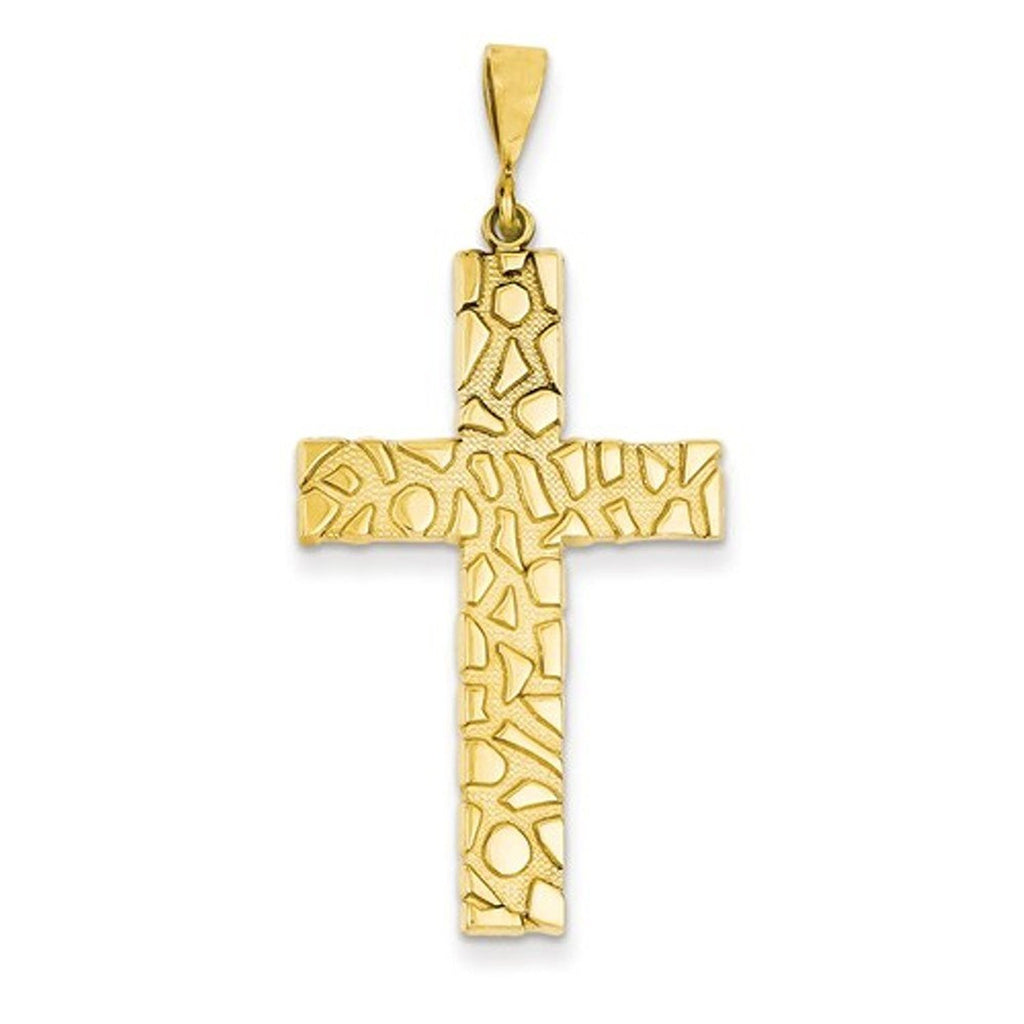 14k Yellow Gold Nugget Style Cross Pendant Charm - [cklinternational]