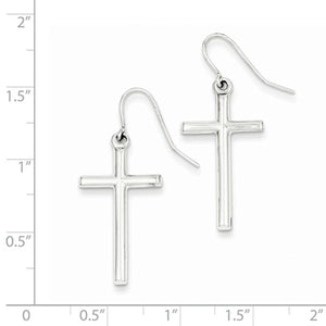14k White Gold Hollow Cross Shepherd Hook Dangle Earrings