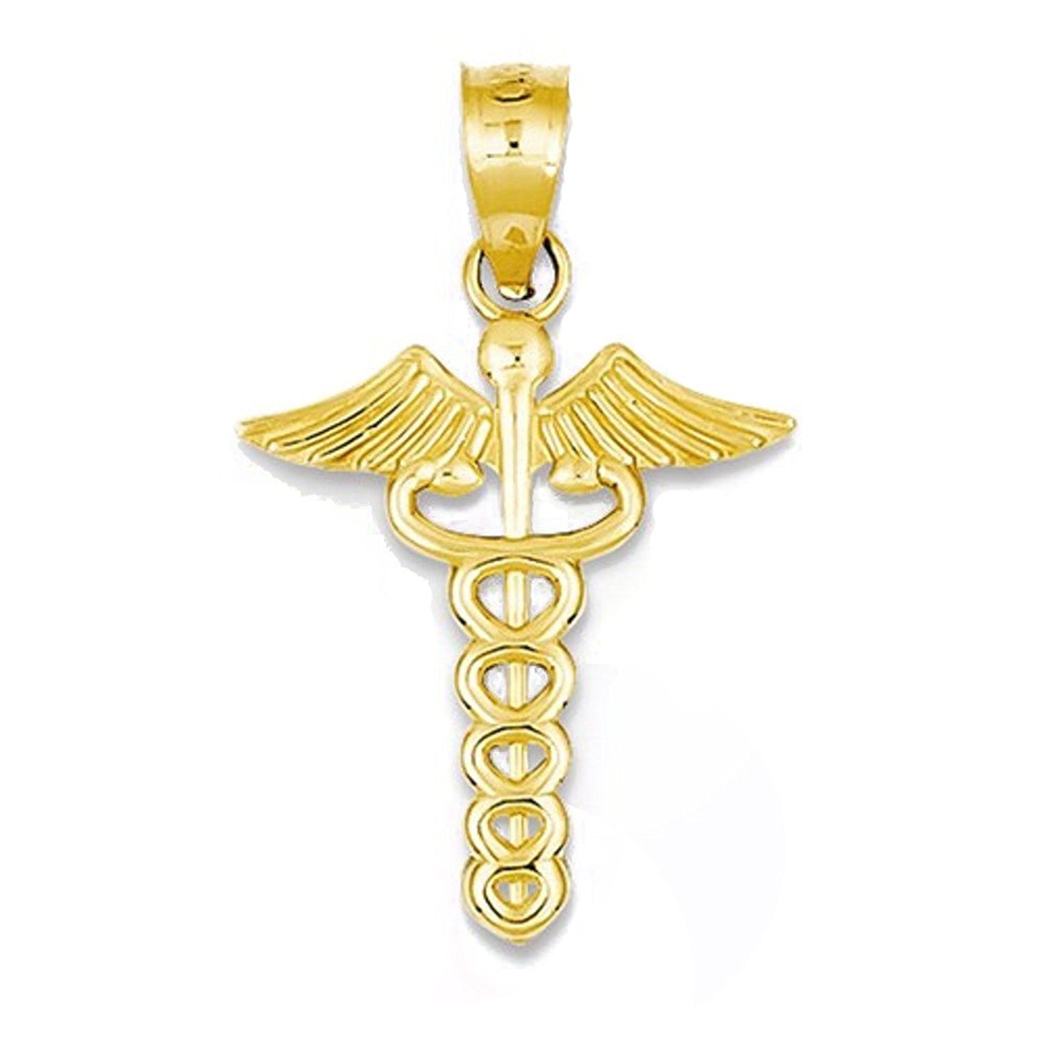 14k Yellow Gold Medical Caduceus Symbol Pendant Charm