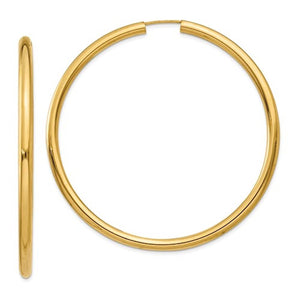 14K Yellow Gold 55mmx2.75mm Large Endless Round Hoop Earrings