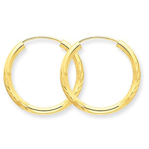 14K Yellow Gold 18mm Satin Textured Round Endless Hoop Earrings